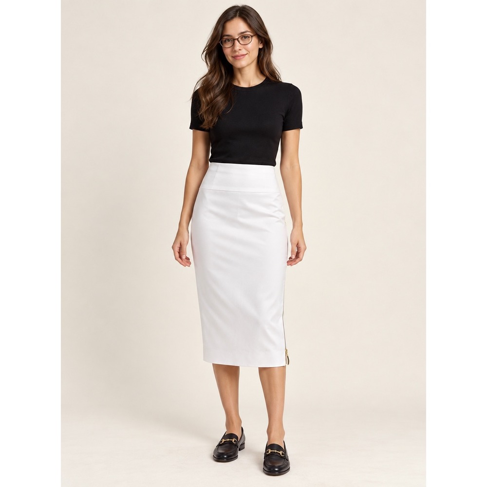 Express White High Rise Stretch Pencil Skirt Side Zipper Size 0 Professional